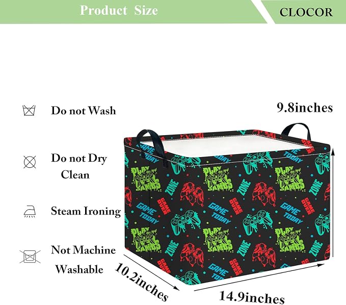 CLOCOR Rectangular Storage Basket Empty,Gift Basket,Waterproof Storage Bin with Handles,Room Decor(Game On)