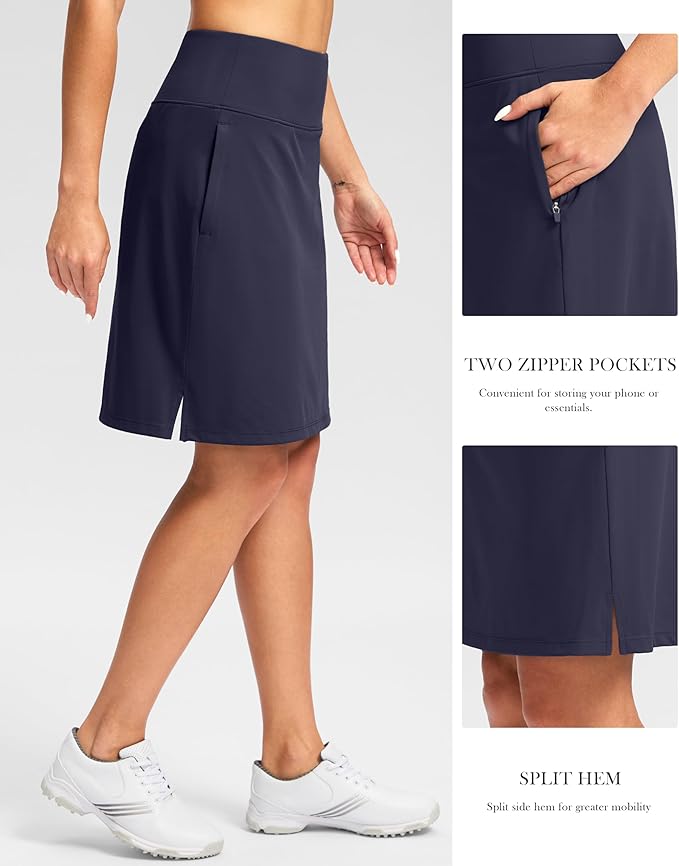 G Gradual 20" Skorts with Pockets Knee Length Golf Skirt | Built in Soft Shorts, High Waisted, Tummy Control, Breathable, Long Skorts for Athletic, Tennis, Dressy, Casual, Summer
