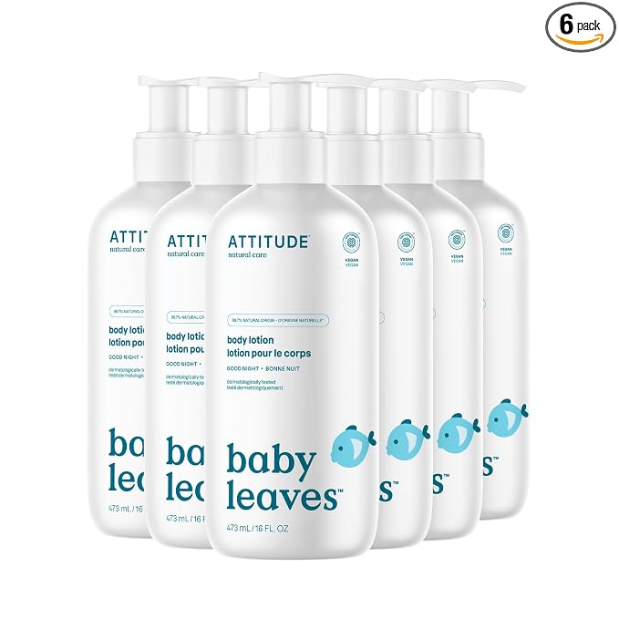 ATTITUDE Baby Lotion, EWG Verified Moisturizer, Dermatologically Tested Moisturizing Cream, Vegan and Cruelty-Free, Good Night, 16 Fl Oz (Pack of 6)