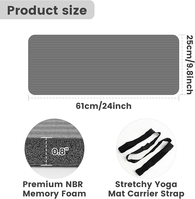 Yoga Knee Pad Cushion, 24 x 9.8 x 0.8 in Thick Mini Yoga Mat, Odor-Free NBR Workout Mat with Storage Strap, Small Exercise Mat for Yoga, Pilates, Kneeling, Planks & Home Gym