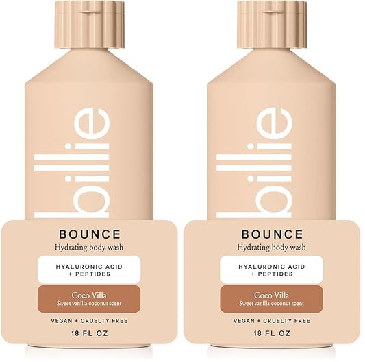 Billie Bounce,Hydrating Body Wash,Hyaluronic Acid + Peptides,Hydrating & Replenishing,18Fl Oz,(Pack of 2)