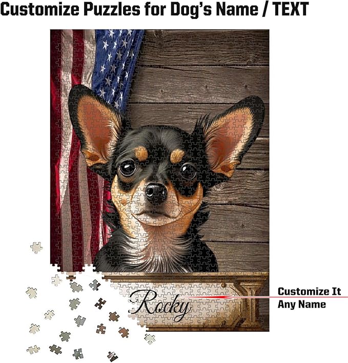 Custom Wooden Jigsaw Puzzles with Your Dog's Name on Chuhuahua Art Print - 300 500 1000PCS Puzzles Game and Home Wall Decor