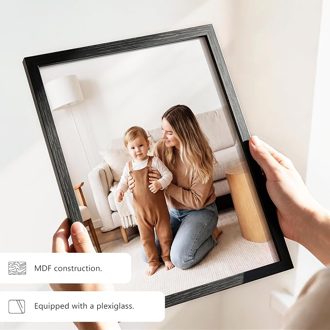 PEALSN 11x14 Picture Frame Set of 6, Black Woodgrain with HD Plexiglass | Modern Gallery Wall with Vertical and Horizontal Wall Mounting or Tabletop Display Options for Photos,Posters and Artwork