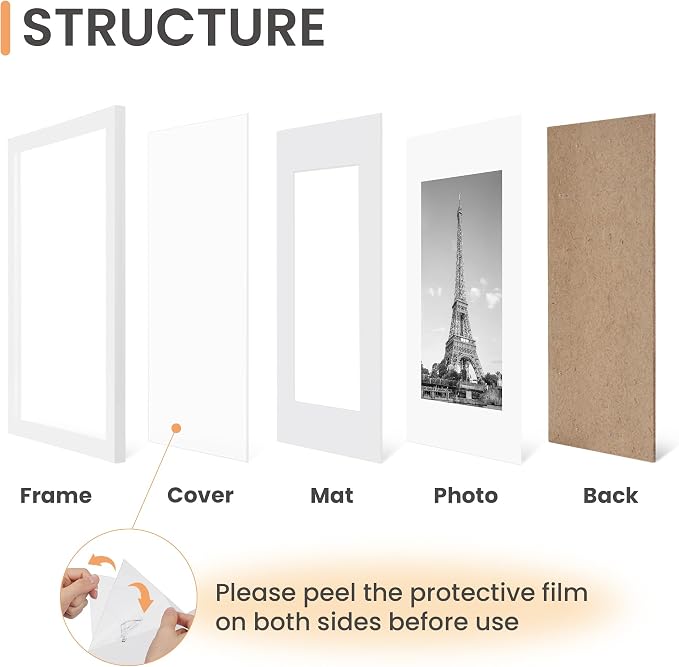 upsimples 8x12 Picture Frame Set of 5, Display Pictures 6x8 with Mat or 8 x 12 Without, Wall Gallery Photo Frames, White