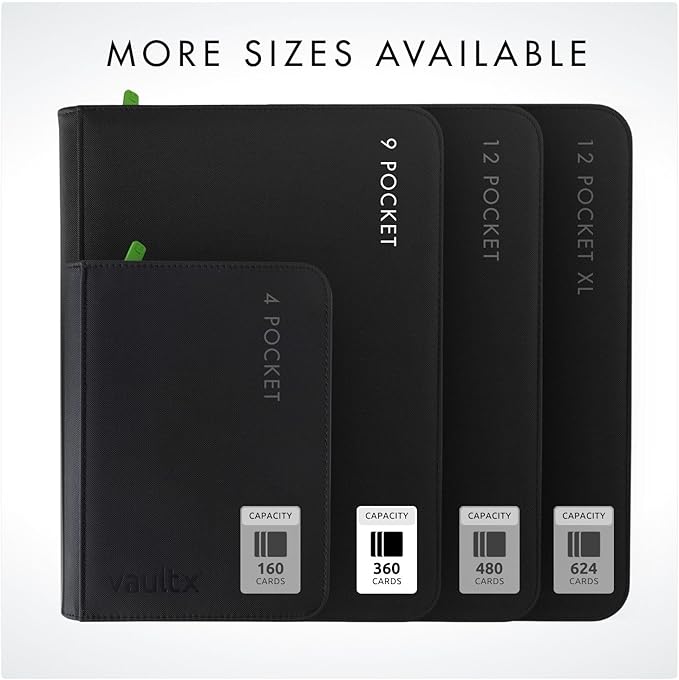 Vault X 9 Pocket Zip Binder, 360 Cards, Exo-Tec Material, 20 Side-Loading Pages (Black)