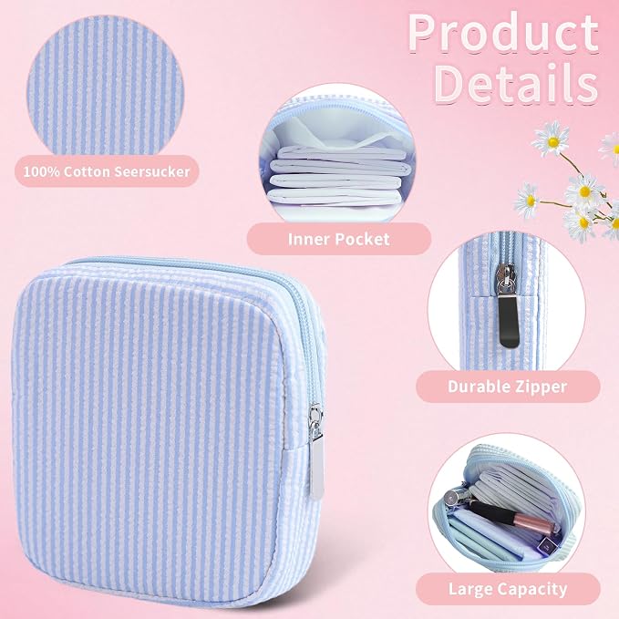Period Bag for Teen Girls | Striped Sanitary Napkin Storage Bag | Cute Pads Pouch for Period | Menstrual Pouch for Pads, Tampons, Menstrual Cups & Panty Liners | Perfect for Travel & Daily Use