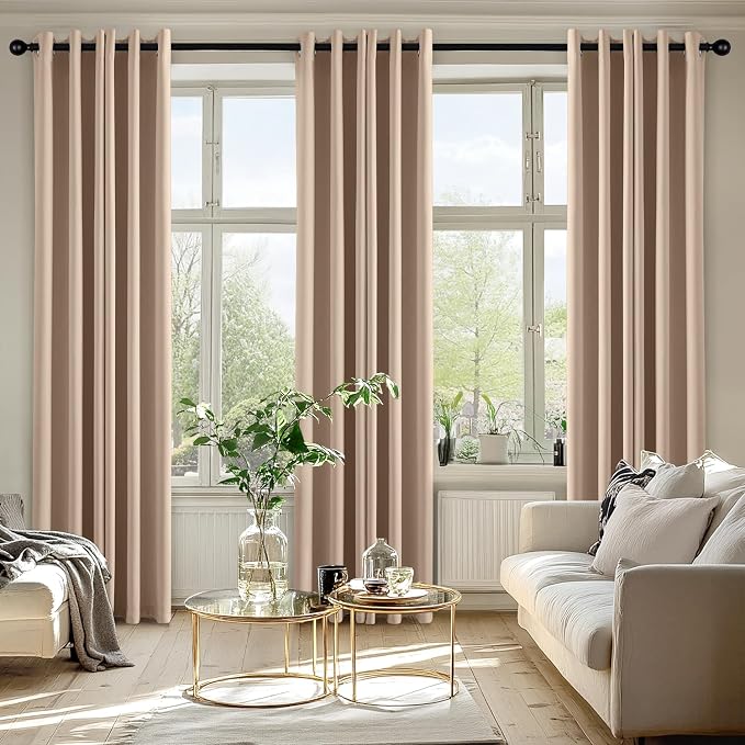 MIULEE Blackout Curtains for Bedroom 2 Panels 40 x 80 Inch Long Beige | Thermal Insulated, Living Room Darkening Grommet Drapes, Noise Reducing, Light Blocking Window Treatments