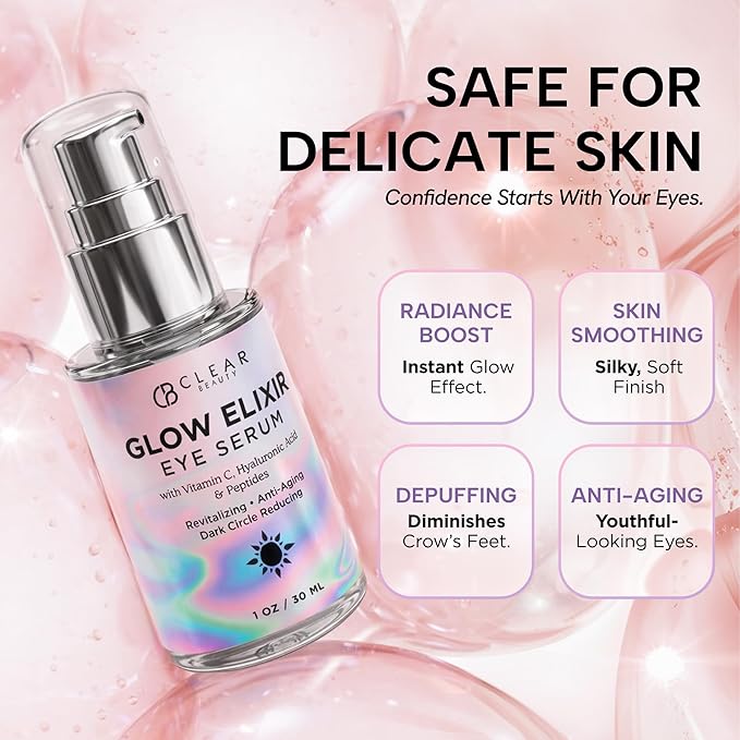 Clear Beauty Vitamin C & Hyaluronic Acid Under Eye Serum - Reduce Eye Bags, Puffiness, Dark Circles & Wrinkles, Lifting Eye Serum - Cruelty Free Korean Skin Care For All Skin Types