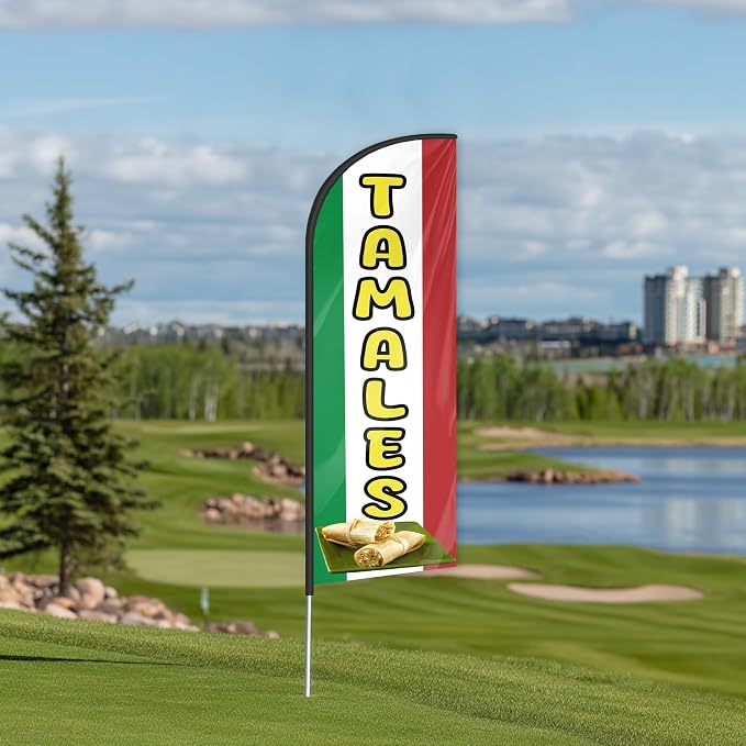 Tamales Feather Flag for Storefronts Fairs,6 FT (Flagpole Not Included) | Business Advertising Flag