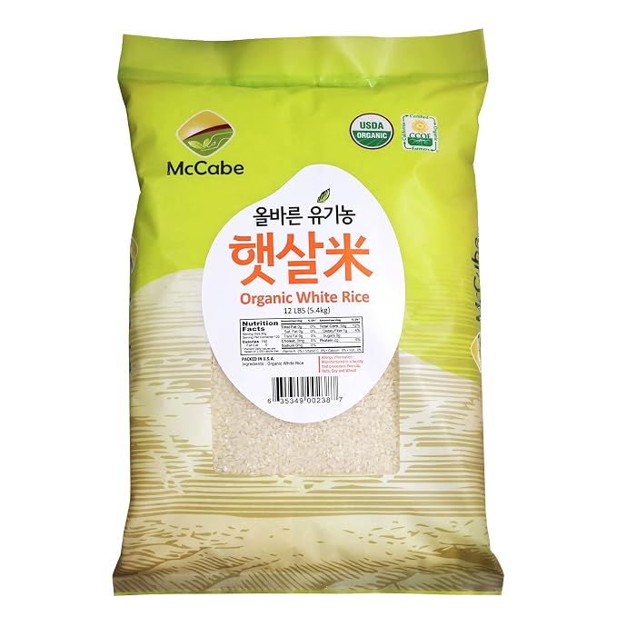 McCabe Organic White Rice - Korean White Rice | Rich in Fibers & Minerals | USDA and CCOF Certified | Product of USA | 12 Lbs | | Rich in Fibers & Minerals | USDA and CCOF Certified | Product of USA | 12 Lbs