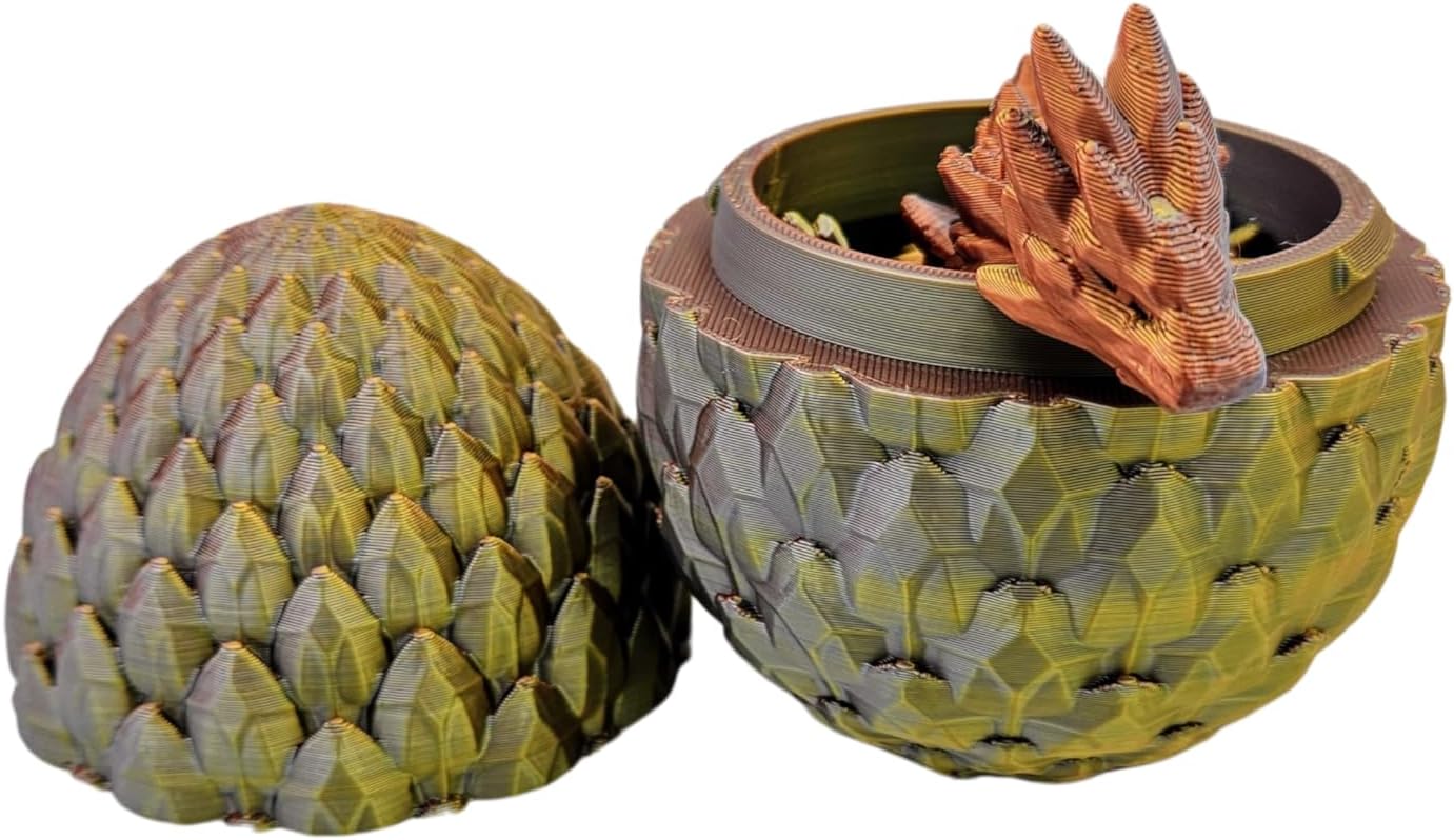 Surprise Dragon Egg Articulating Gemstone Dragon Fidget Toy - 3D Printed Flexi Dragons Flexible ADHD, Autism, Relief Anxiety - Articulated Joints (Gold Copper Silver)