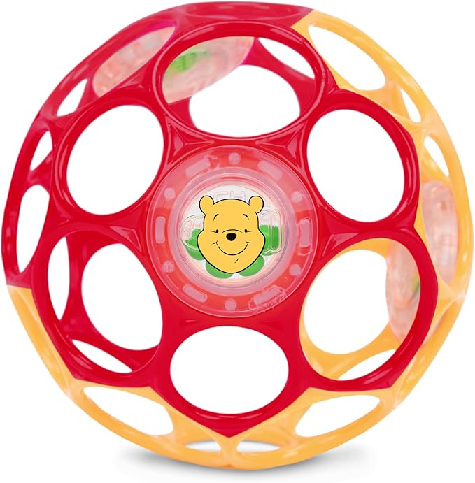 Disney Winnie The Pooh Oball Easy-Grasp Rattle by Bright Starts, Infant Toy in RedYellow, Age Newborn and up, 4 Inches