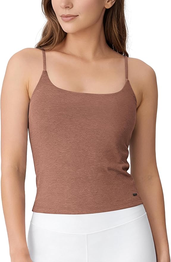 ODODOS Women's Performance Crop Cami Tank with Built-in Bra - Ultra Soft odSTRATUM Tech Spaghetti Straps Yoga Sports Bra