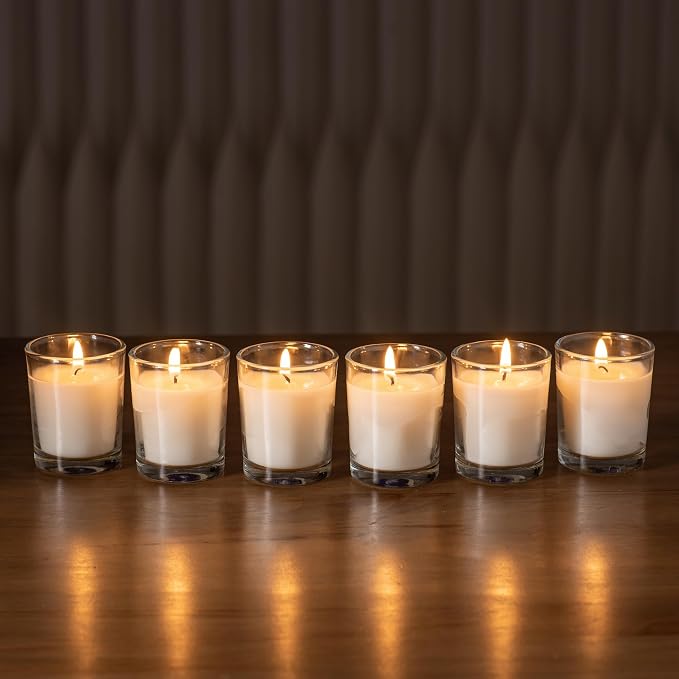 Housecret 72 Pack Warm White Unscented Clear Glass Filled Votive Candles. Hand Poured Wax Candle Ideal Gifts for Aromatherapy Spa Weddings Birthdays Holidays Party