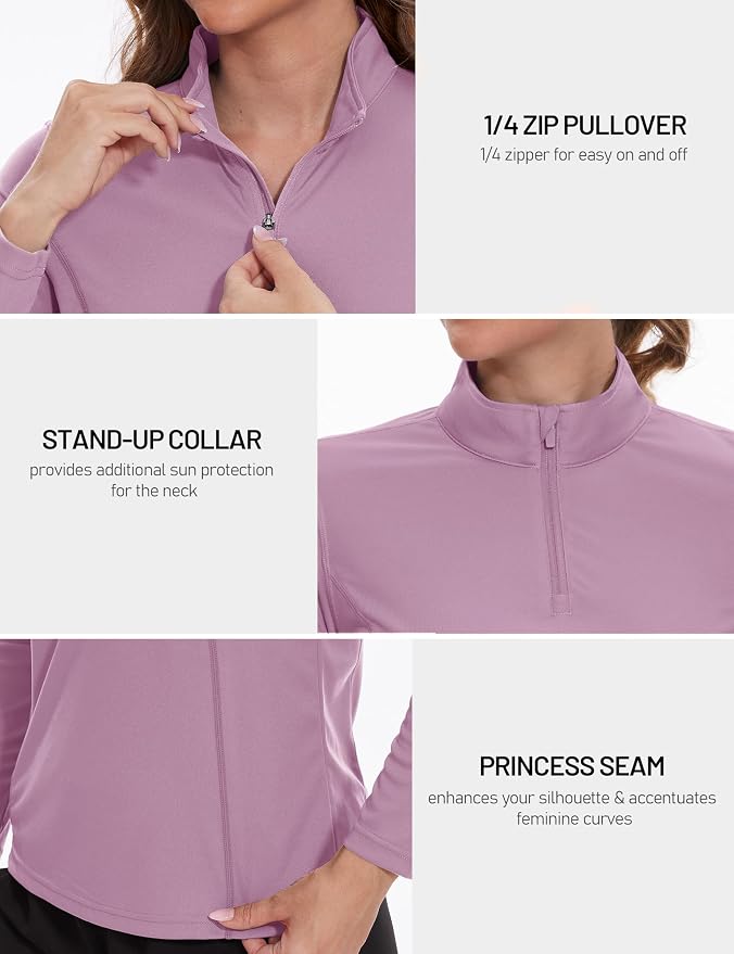 TACVASEN Women's Quarter Zip Pullover Golf Shirts UPF 50+ Long Sleeve Sun Shirts UV Protection Workout Tops