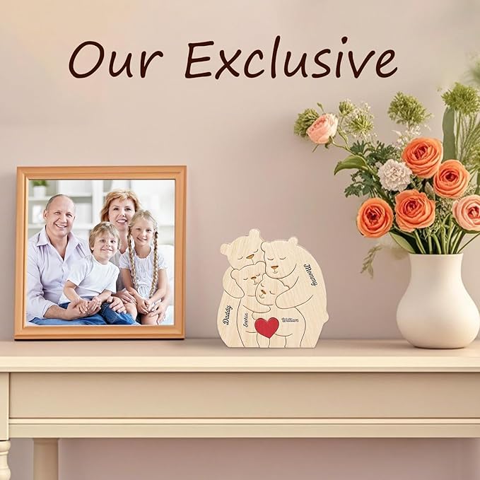 Personalized Wooden Bear Puzzle with Names Hugging Bears Family Puzzle Custom Mom/Dad/Family Members,Christmas DayPresent (Hug The Bear 1)