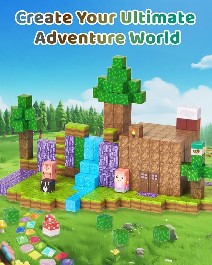 123PCS Magnetic Blocks - Forest Castle Theme Magnetic Blocks Building Toys, Toddler Magnet Toys STEM Building Game Sensory Gift for Kids Ages 3 4 5 6 7 8 9+ Boys Girls Birthday Gifts