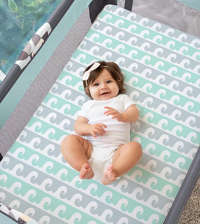 100% Organic Cotton Fitted Sheets Perfectly Compatible with Graco Pack n Play, Babyletto, Pamo Babe, Hiccapop, Dream on Me, Evenflo, Baby Trend Portable/Mini Crib/Playards. 2 Pk