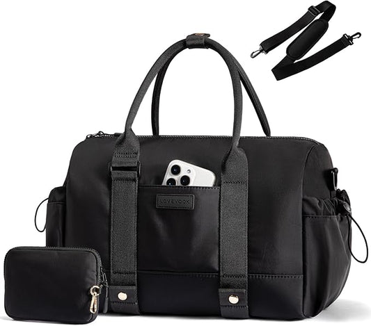 LOVEVOOK Small Gym Bag for Women with Yoga mat Holder, Mini Duffle Bag for Travel with Wet Pocket, Overnight Personal Item Bags (Black, 14.5 inch-Small-2Pcs)