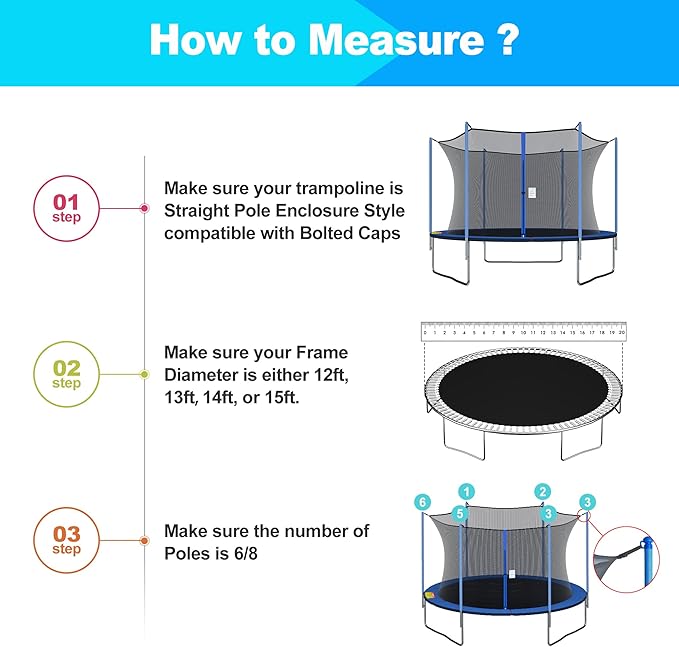SPORTYOUTH Trampoline Net Replacement, 12ft 13ft 14ft 15ft Round Frame Trampoline Safety Enclosure Netting with Adjustable Straps, Breathable Weather & UV Resistant (NOT Included Poles)