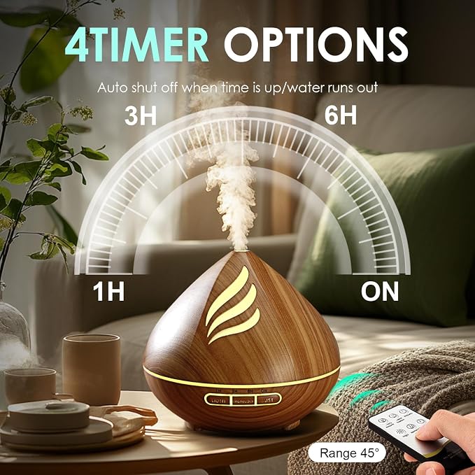 𝟔𝟖%𝐨𝐟𝐟 Essential Oil Scent Diffuser: 500ML Aroma Diffuser for Home Bedroom - 14 Colors LED, Remote Control, Ultra-Quiet Cool Mist Scent Diffuser with Timer for Family - Camel