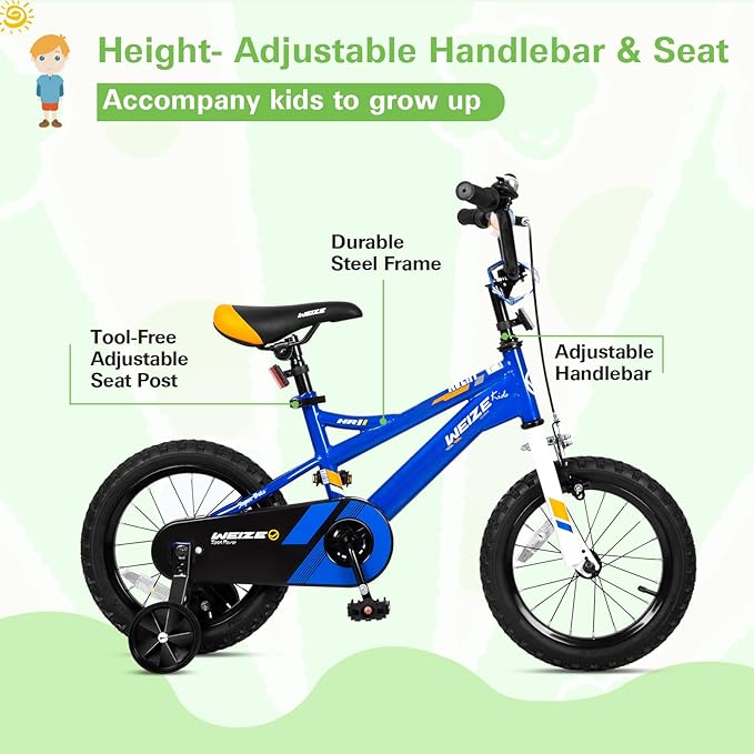 WEIZE Kids Bike,14 16 20 Inch Children Bicycle for Boys Girls Ages 3-12 Years Old, Rider Height 32-60 Inch, Coaster Brake, Multiple Color Options