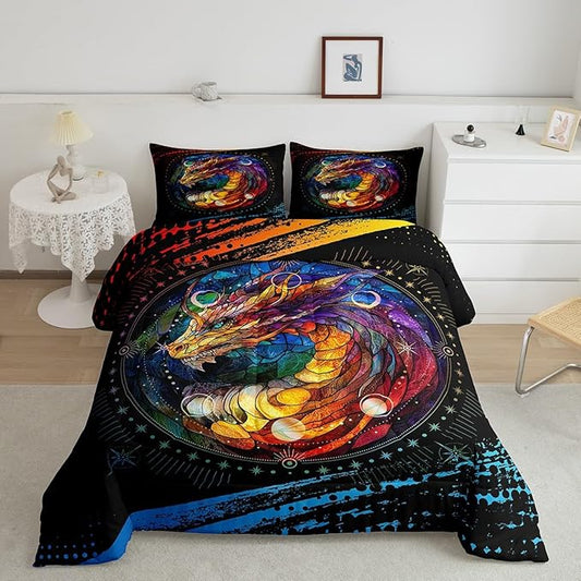 Feelyou Dragon Comforter Set Toddler Size Dragon Stuff Comforter for Boys Girls Teens Wild Life Bedding Set Dragon Decor Duvet Set Room Decor Black Orange Yellow Quilt Set