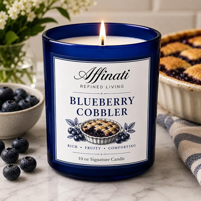 Affinati Blueberry Cobbler 10 oz Scented Candle – Long Lasting Luxury Soy Blend Candle for Home, Strong Scent Throw Wild Berry Fruit Gourmand Bakery Candle, Premium Home Fragrance Gift