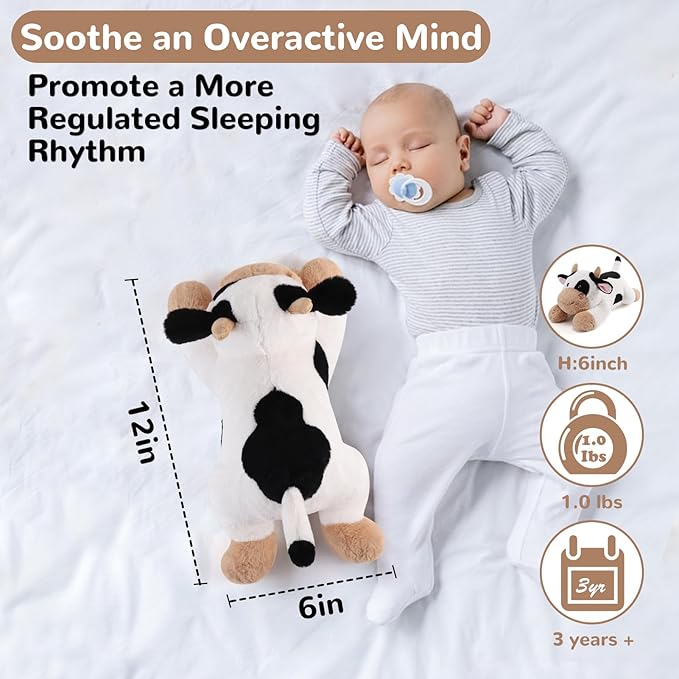 Cow Weighted Stuffed Animals - 12 Inch 1.0 Pounds Weighted Plushies Cow Stuffed Animals - Small Plush Pillow - Cute Plush Toys Gifts for Kids & Adults (12" 1.0 lbs)