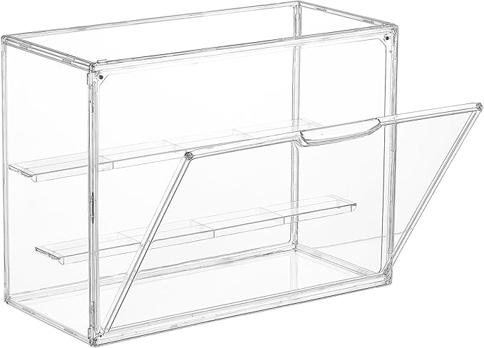 Vtopmart 1 Pack Acrylic Display Case, Stackable Figure Display Case with Magnetic Door & Adjustable Shelves, Clear Collectibles Showcase for Action Figures, Miniatures, Models