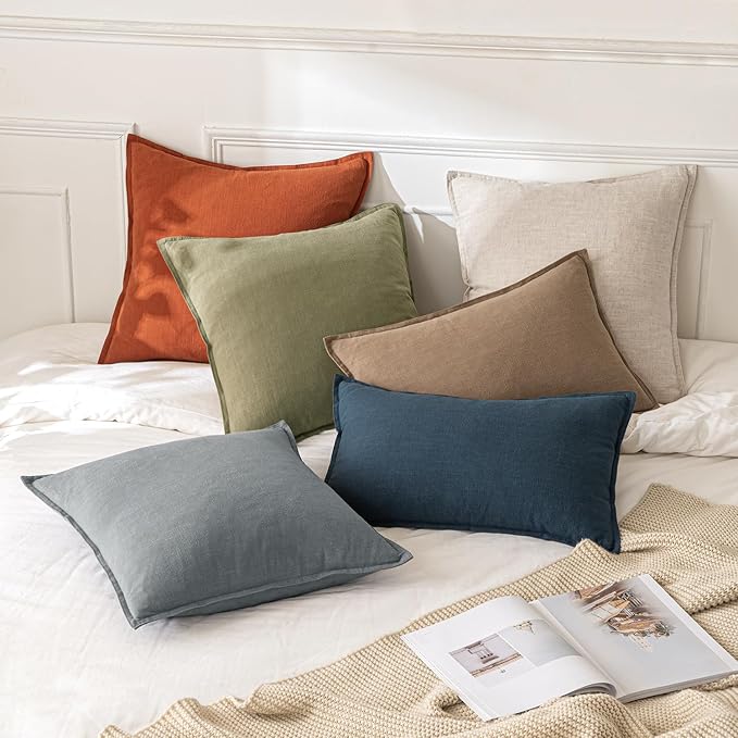 MIULEE Decorative Linen Euro Sham Pillow Covers 26x26 Rust | Boho Farmhouse Fall Autumn Couch Throw Pillows for Bed, Pack of 2 Accent Modern Pillowcases, Sofa Livingroom Home Decor