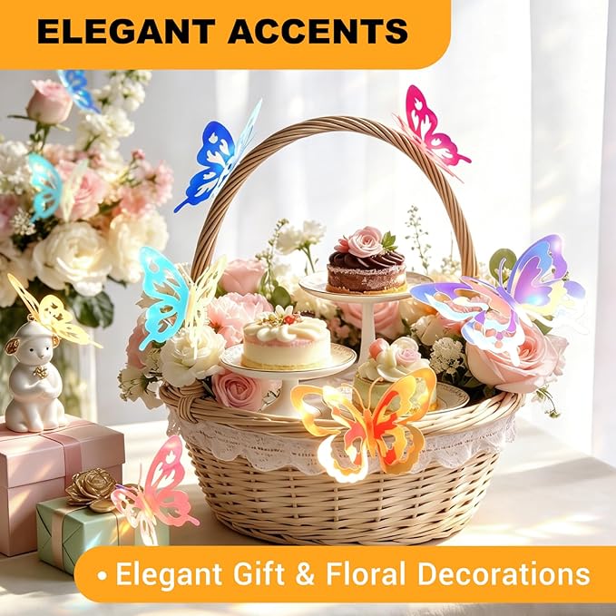 Glow in the Dark Holographic Butterfly Wall Decorations Luminous Color-Changing 3D Butterflies, Multi-Size & Multi-Color, Glowing Wall & Party Decor for Bedroom, Wedding, Garden, Event
