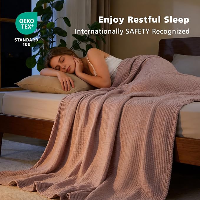 EMME Cotton Muslin King Blanket Breathable Gauze Soft Lightweight Blankets Adults Gifts for Women (Heather Dusty Pink, 108"x90")