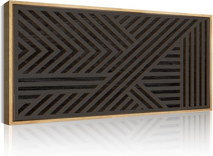 IARTTOP Extra Large Wood Black Wall Art 20x40 Inch Framed Abstract Geometric Wooden Wall Decor Modern Minimalist Neutral Wall Sculpture for Living room Bedroom Dining room Single