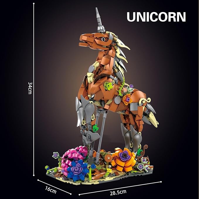 2 in 1 sika Deer&Unicorn Animals Building Decorations Set,Animal Blocks Flowering shrubsToys Suitable for Boys and Girls Age 6+ Year Old Desktop Decoration