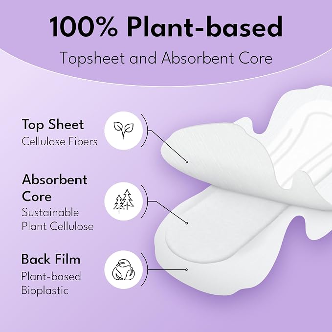 Sparkle Sanitary Pads for Women, Plant-Based Maxi Pads with Wings | Feminine Pads | Organic Pads | Period Pad Softer Than Cotton Pads, Regular Absorbency, Unscented (Regular Pads, 40 Count)
