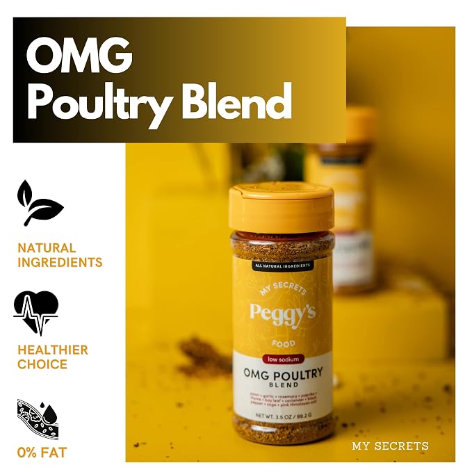 My Secrets Peggy's Food OMG Poultry Seasoning Blend - Low Sodium Chicken & Turkey Rub with Himalayan Pink Salt - Premium Herb Mix for Roasting, Grilling & Air Frying - All Natural - 3.5 oz