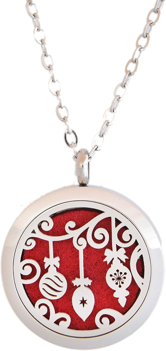 Aromatherapy Essential Oil Diffuser Stainless Steel 30 MM Silver Magnetic Locket Pendant 2 Sizes Chain Necklace, Refill Pads & Diffuser Bracelet in a Velvet (Ornaments)