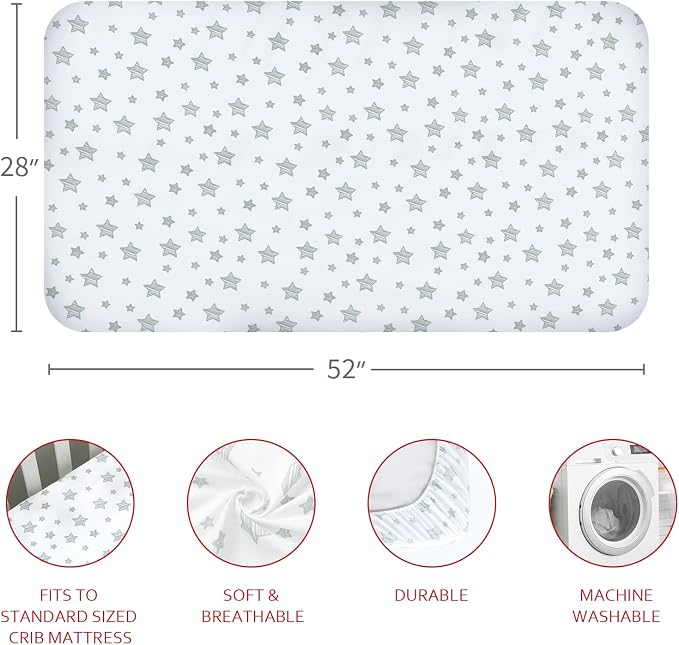 Crib Sheets for Boys or Girls 4 Pack, Fitted Crib Sheet for Standard Size Crib and Toddler Mattresses, Soft and Breathable Crib Sheets Baby Gift Boy Set, White