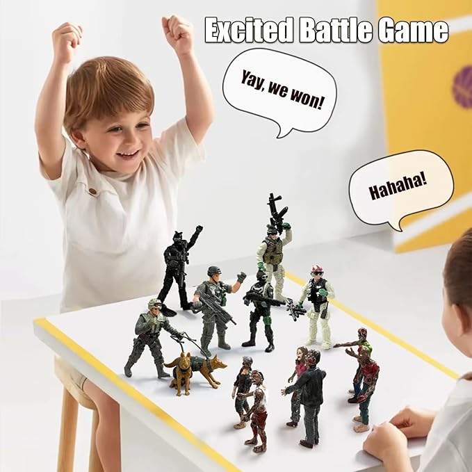 Army Men VS Zombie Action Figures, Realistic 6 Zombie Toys Playset 6 Army Toy Set with Weapons 2 Dog Figures, Halloween Decor for Boys 4-7 (14PCS)