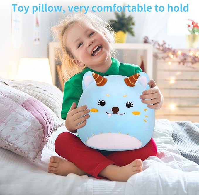 Kids Plush Pillow Soft Toys Cute Cat Plush Doll Gift for 3 to 12 Years Old Boys and Girls Children Stuffed Animal Toys for Room Living Room Decoration Cat Plushies Kid 10in Blue