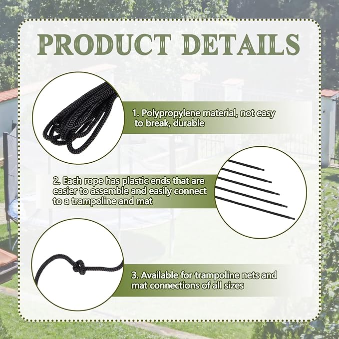 Fabbay 5 Pieces Trampoline Net Connection Rope 15 Feet/ 4.6 M Long, 5 mm/ 0.2 Inch Thick Braided Tie Down Rope Trampoline Replacement Parts Long Safety Trampoline Net Cords for Enclosure Nets, Black