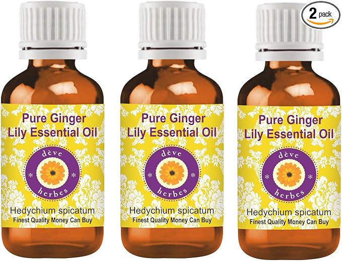 Deve Herbes Pure Ginger Lily Essential Oil (Hedychium spicatum) Steam Distilled (Pack of Two) 100ml X 2 (6.76 oz)