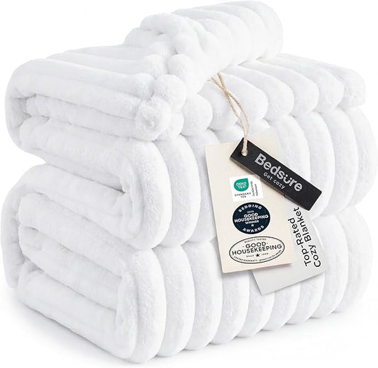 Bedsure GentleSoft King Throw Blanket for Couch - Cozy Soft Blankets for Women, Cute Small Fleece Throws for Girls, Bright White, 108x90 Inches