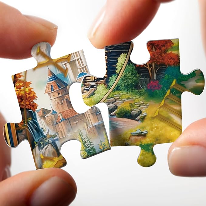 Landscape Clock Puzzles for Adults 1000 Pieces, Art Nature Mountain Flower Plant Jigsaw Puzzles, Challenging Colorful Scenic River Cabin Watch Puzzle