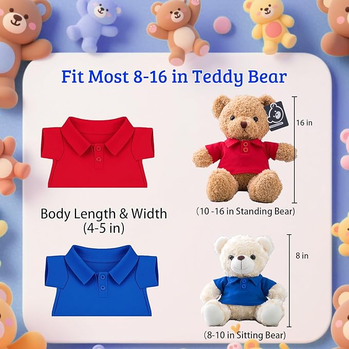 15 Pcs Personalized Teddy Bear Clothes with Name Photo, Custom Stuffed Animal Clothing Fit 8-16 inch Bears Clothes for Stuffed Animals, Doll Clothing Make Your Own Plush Doll Shirt