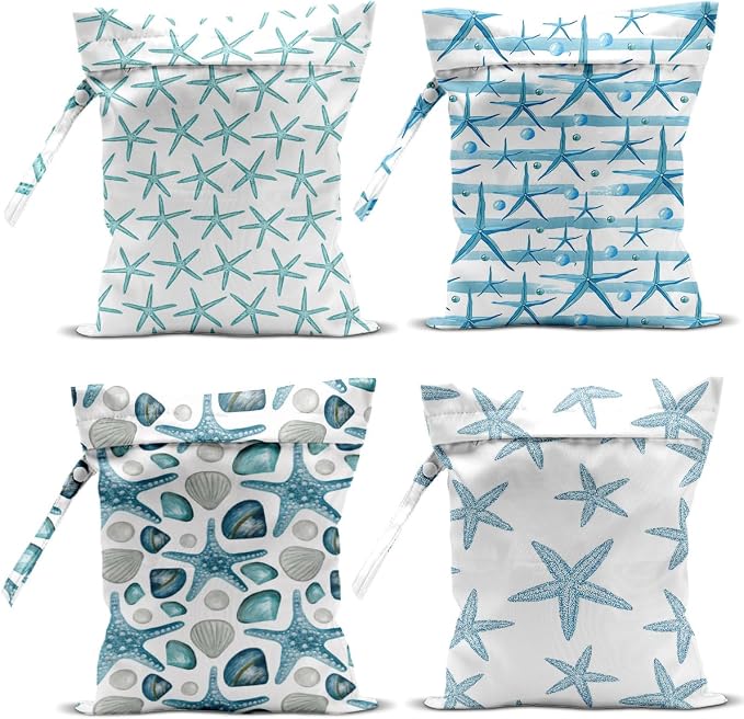 4 Pcs Wet Bag, Wet Dry Bag, Waterproof Bag, Swimsuit, Beach Bag, Wet Bag for Pool, Beach, Diapers, Nanobag, Cruise Ship Essentials, Starfish Accessories Travel Essentials for Women