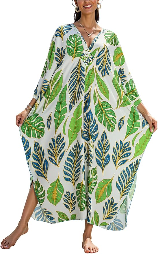 Mumu Dresses for Women Plus Size, Bohemian Kaftan Beach Cover Up Long Maxi Nightgown Soft Loungewear