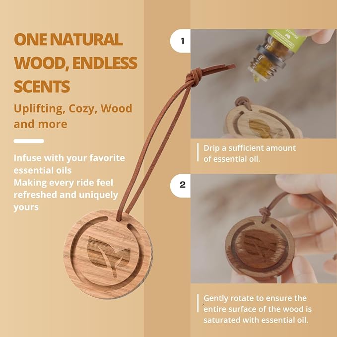 Lavender & Peppermint Essential Oils with Wood Car Freshener Diffuser | 100% Pure & Natural Aromatherapy Set for Calm & Clarity | Hanging Design for Car, Closet, Office & More