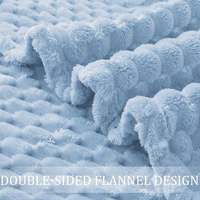 Exclusivo Mezcla 3D Fleece Queen Size Blanket for Bed, Stone Blue | Extra Soft Fuzzy Plush Lightweight Bed Blankets, Cozy Fluffy Decorative Blankets for All Seasons, 90x90 Inches